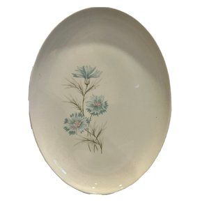 VINTAGE TABLEWARE BLUE Wild Flowers OVAL PLATTER 9” Serving Farmhouse Cottage